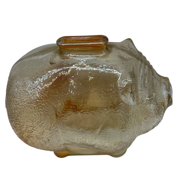 Amber Glass Piggy Bank Figurine Vintage Textured Design C271 - Picture 1 of 7